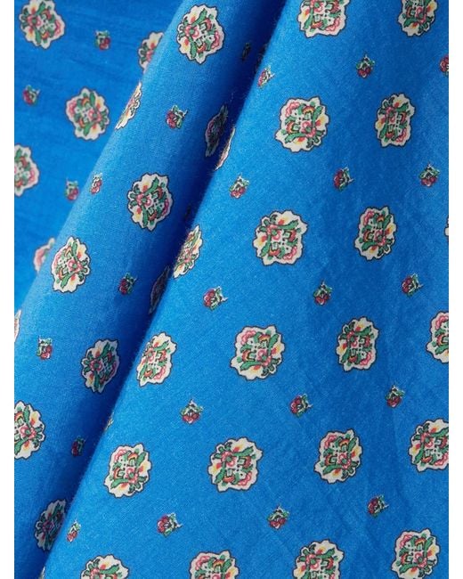 Doen Blue Maltina Tie-Detailed Printed Cotton And Silk-Blend Mini Dress