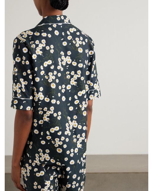 Eres Black Romance Je T'Aime Piped Floral-Print Silk Pajama Top