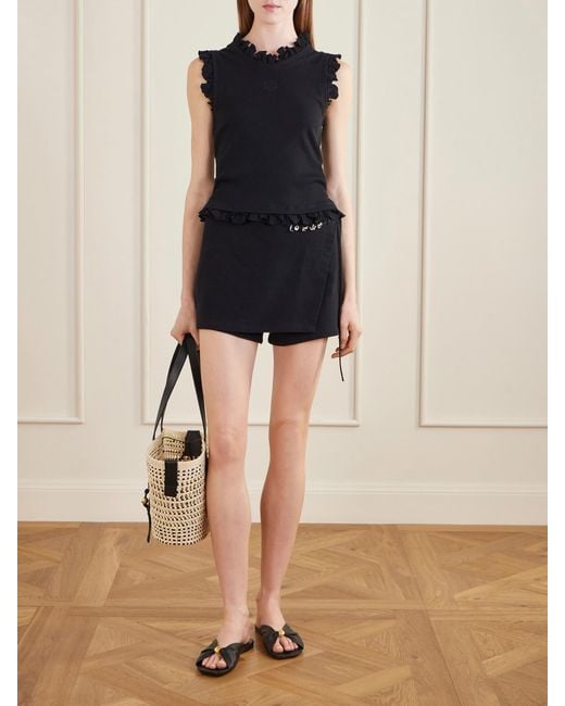 Loewe Black Paula's Ibiza Cotton And Silk-Blend Crepe Shorts