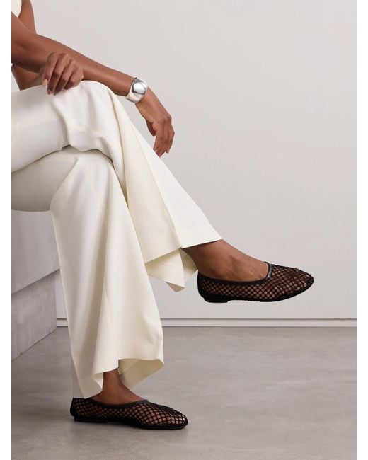 Staud White Alba Ballerinas Aus Häkelmaterial Mit Lederbesätzen