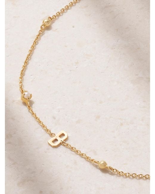 STONE AND STRAND Metallic Initial Armband Aus 14 Karat Mit Perlen