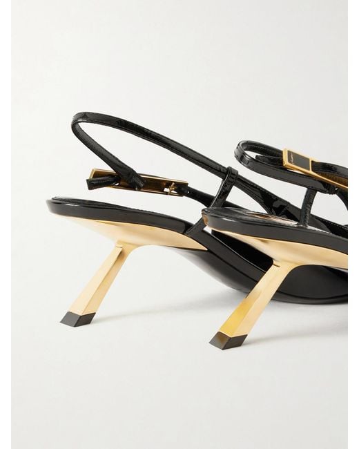 Saint Laurent Natural Lee Patent-Leather Slingback Pumps
