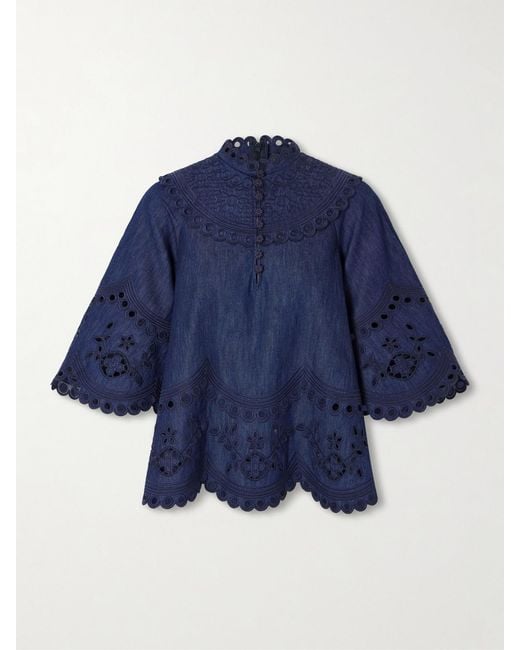 Zimmermann Blue Mahon Broderie Anglaise Denim Shirt