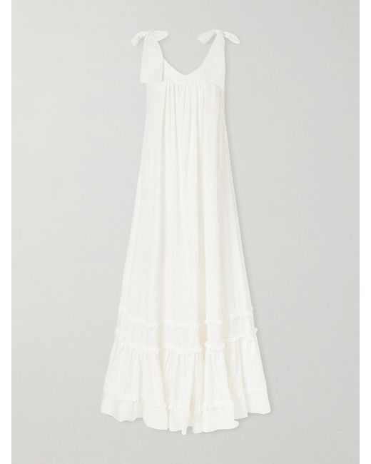 Christiano Marchelli White Bella Ruffled Tiered Broderie Anglaise Cotton Maxi Dress