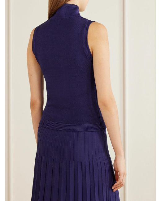 Staud Blue Montclair Knitted Turtleneck Top