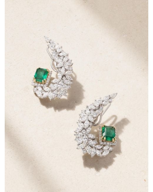 YEPREM Natural 18-Karat And, Emerald And Diamond Earrings