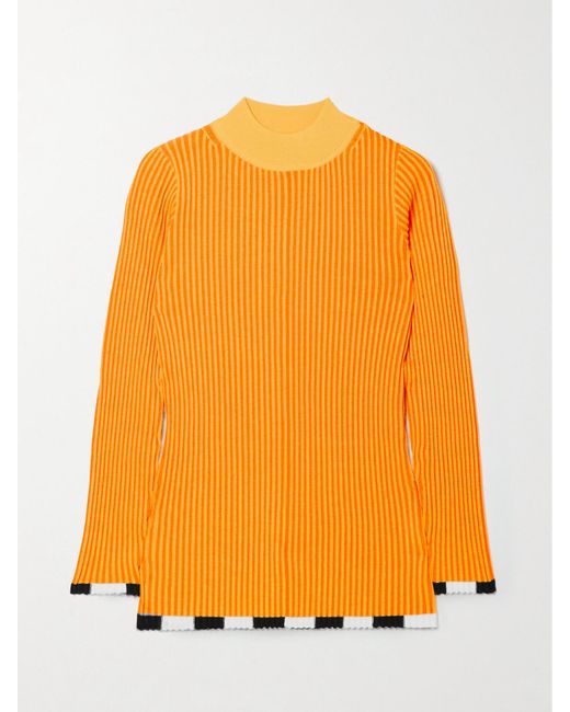 Christopher John Rogers Orange Color-Block Ribbed Wool-Blend Sweater