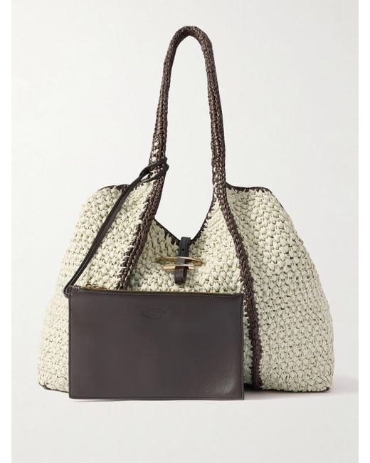 Sac À Main En Raphia Crocheté À Finitions En Cuir T Timeless Large Tod's en coloris Natural