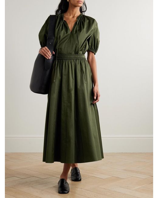 Joseph Green Manar Pleated Cotton-Sateen Midi Skirt