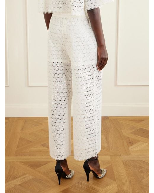 Valentino Garavani White Mossi Broderie Anglaise Cotton Straight-Leg Pants