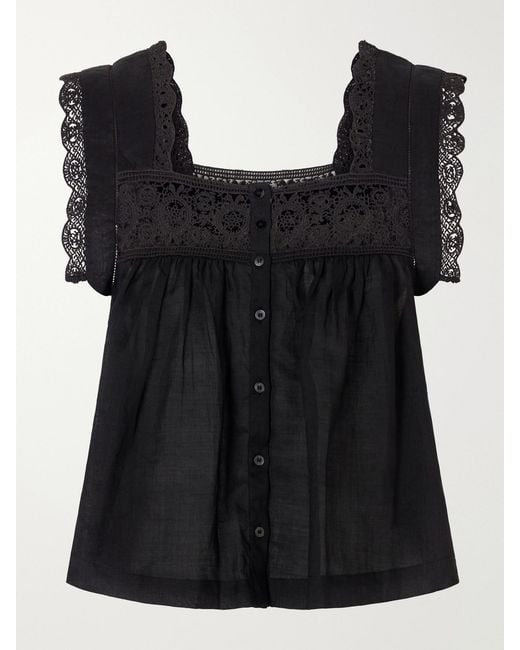 Citizens of Humanity Black Mia Embroidered Pleated Ramie Blouse
