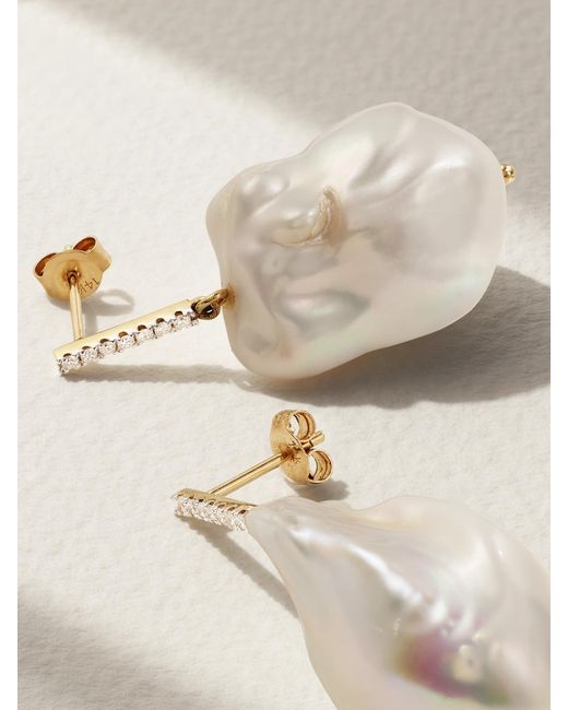 Mateo Metallic 14-Karat, Pearl And Diamond Earrings