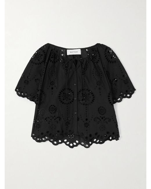 Matteau Black Scalloped Broderie Anglaise Cotton-Poplin Shirt