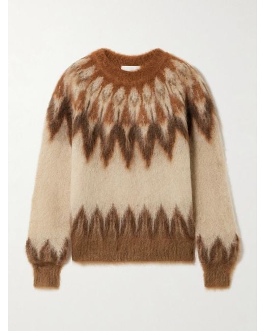 Isabel Marant Brown Natania Gebürsteter Strickpullover Mit Fair-Isle-Intarsienmuster