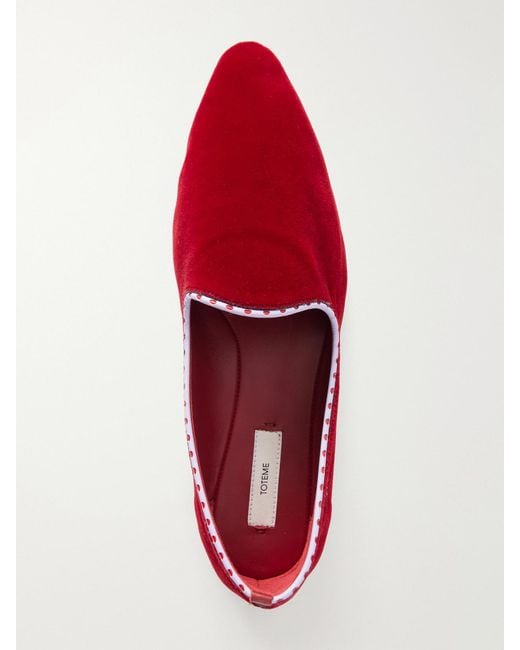 Totême Red Velvet Leather-Trimmed Velvet Loafers
