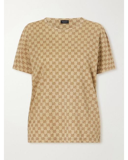 Gucci Natural Gg Supreme Jacquard Cotton-Jersey T-Shirt