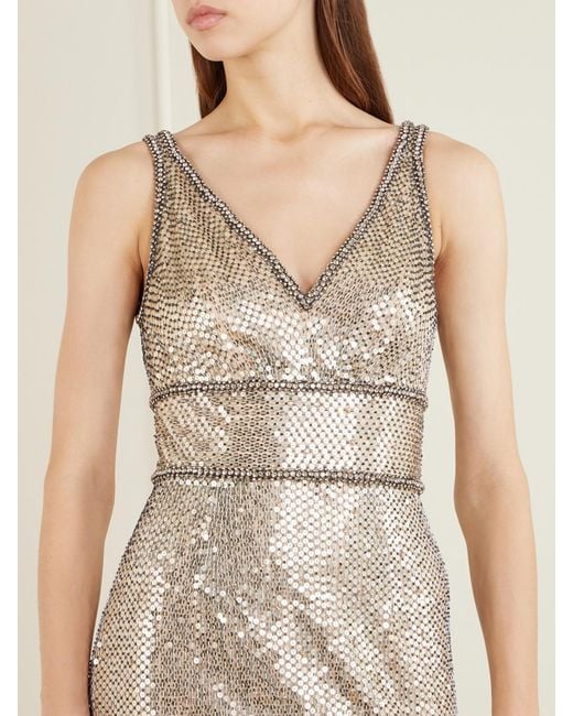 Jenny Packham Natural Odina Crystal-Embellished Sequin Tulle Gown