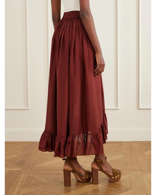 Zimmermann Red Aster Ruffled Silk Maxi Skirt