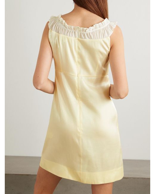 ShuShu/Tong Natural Ruffled Chiffon-Trimmed Satin Mini Dress