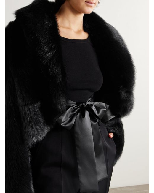 Dolce & Gabbana Black Cropped Satin-Trimmed Shearling Jacket