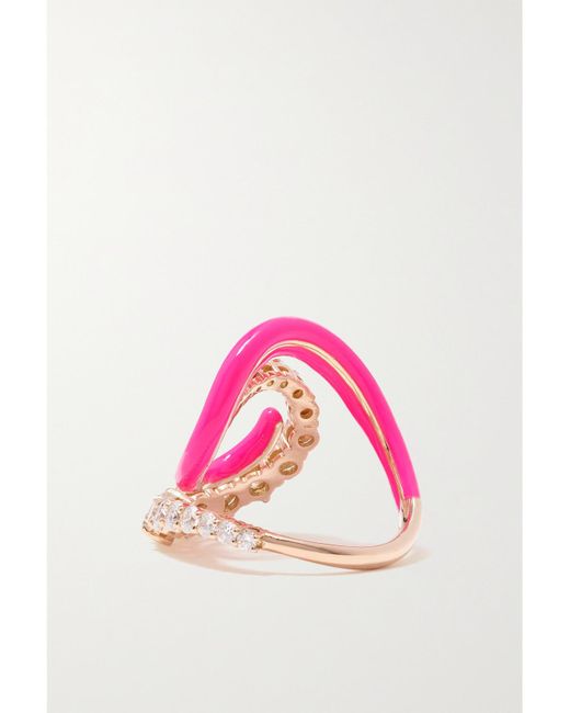 Melissa Kaye Pink Riley 18-Karat, Diamond And Enamel Ring
