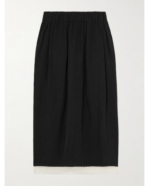 Maria McManus Black Tulip Lace-Trimmed Satin Midi Skirt