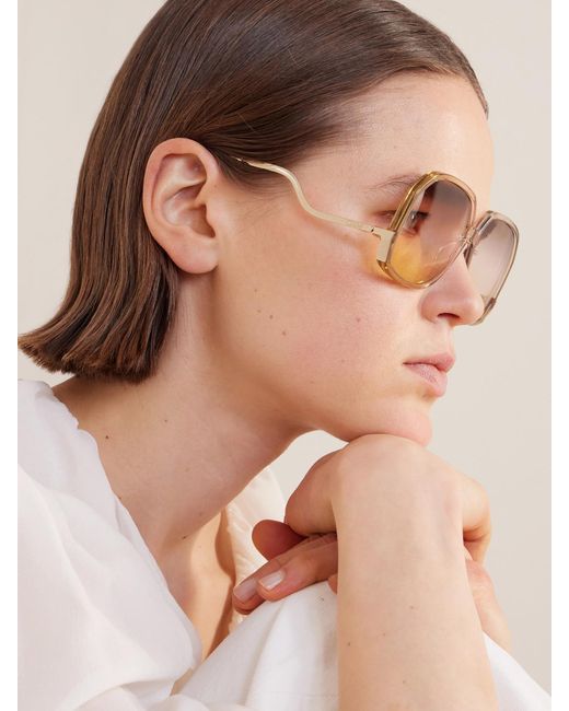 Chloé Natural Square-Frame Acetate Sunglasses