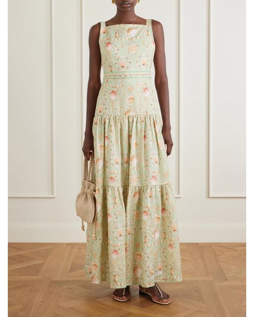 Agua Bendita White Abeja Playa Printed Linen Maxi Dress