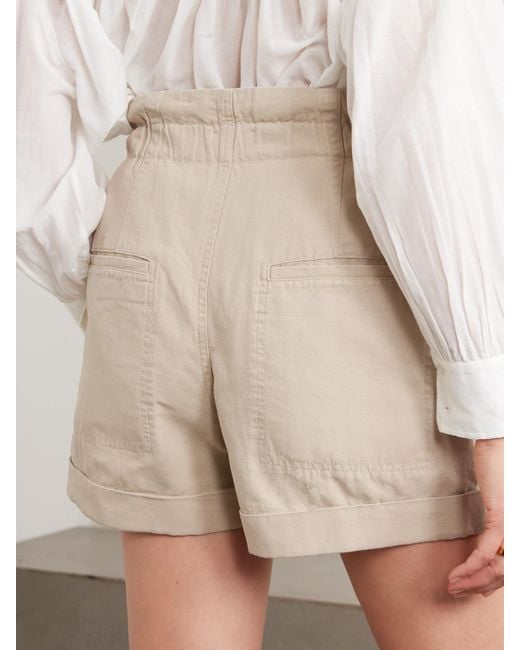 Isabel Marant Natural Nirma Pleated Cotton And Linen-Blend Twill Shorts