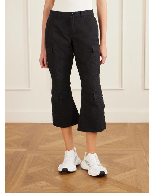 Balenciaga Black Cropped Paneled Cotton-Ripstop Flared Cargo Pants