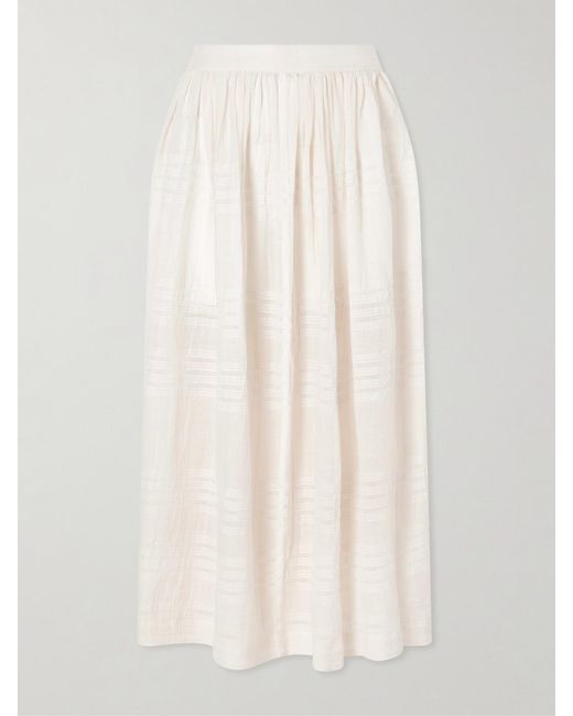 Lemlem White Freye Striped Cotton Midi Skirt