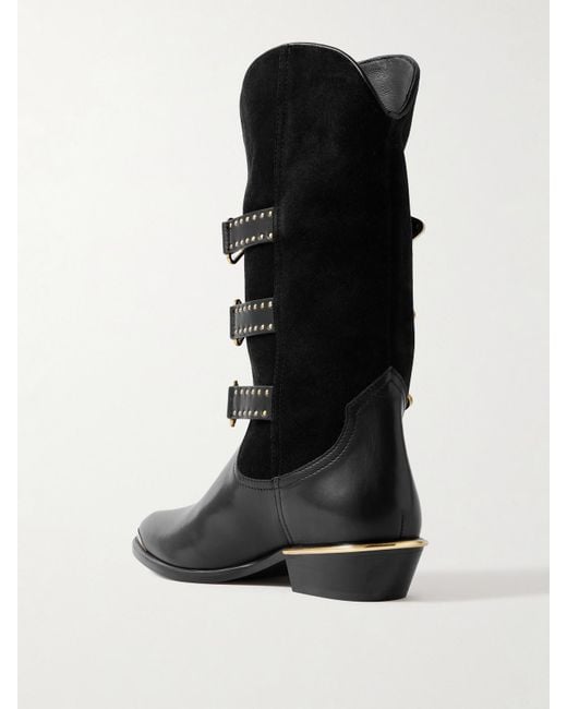 Isabel Marant Black Mexia Kniehohe Stiefel Aus Veloursleder Und Leder Mit Nieten
