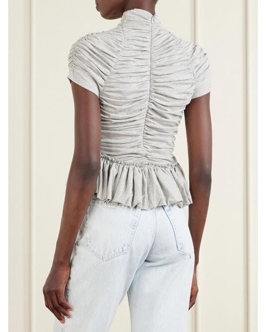 Dries Van Noten White Ruffled Draped Cotton-Jersey Turtleneck Top