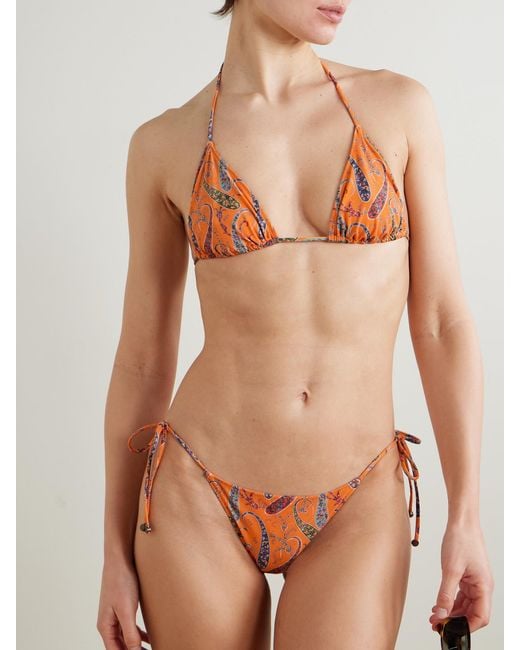 Etro Orange Embellished Paisley-Print Triangle Bikini