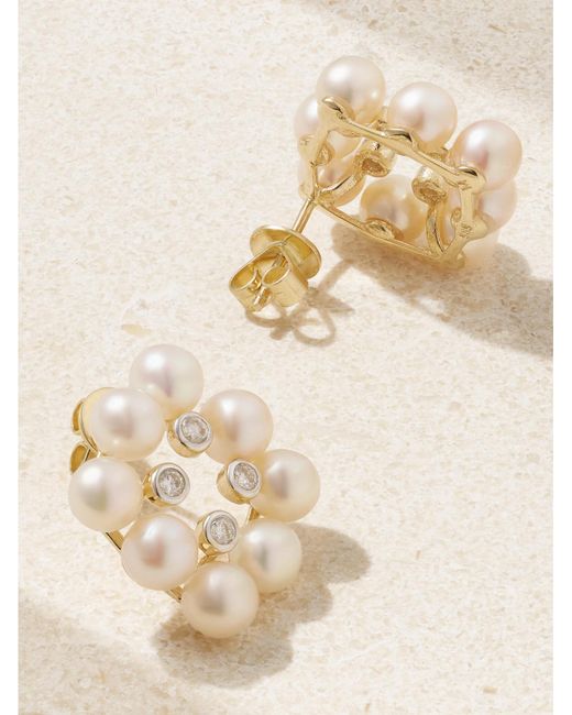 Mateo Natural 14-Karat And, Pearl And Diamond Earrings