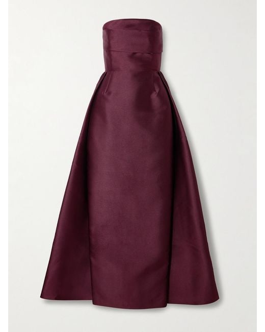 Solace London Purple Tiffany Strapless Pleated Satin-Twill Gown