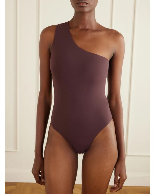Taller Marmo Purple Rhodes One-Shoulder Swimsuit And Fringed Pareo Set