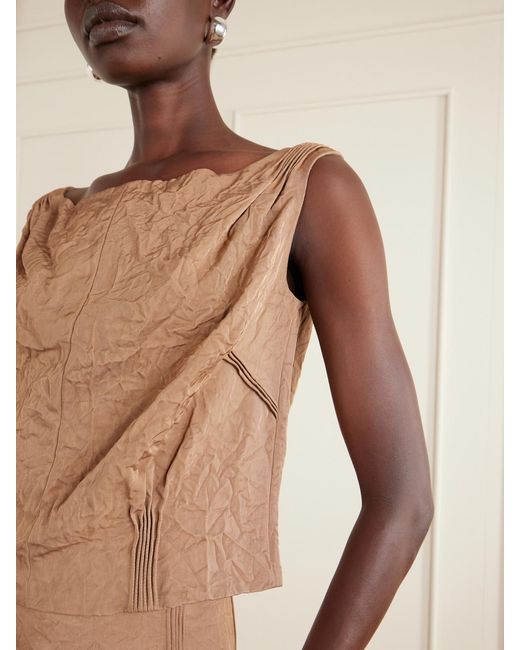 Tory Burch Natural Crinkled-Satin Blouse