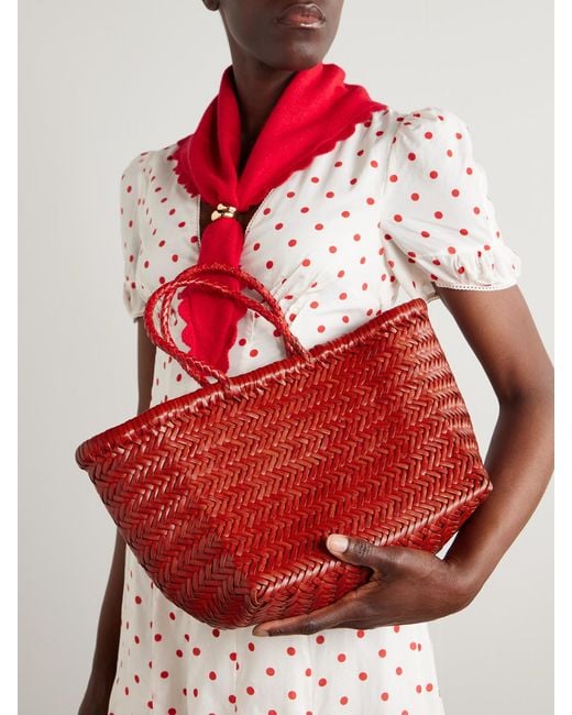 Dragon Diffusion Red Bamboo Triple Jump Small Woven Leather Tote