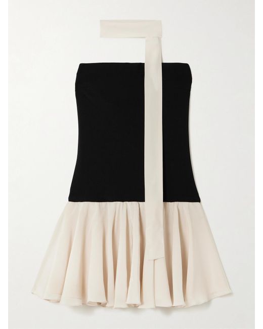 Esse Studios Black Illi Scarf-Detailed Strapless Stretch-Knit And Silk Crepe De Chine Mini Dress