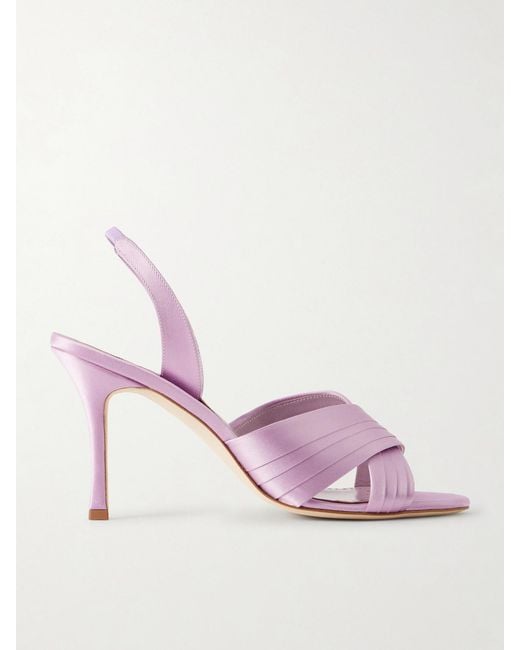 Manolo Blahnik Pink Viera 90 Satin Slingback Sandals