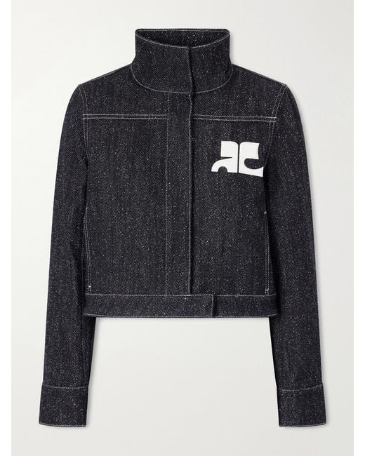 Courreges Blue Logo-Embellished Denim-Tweed Jacket