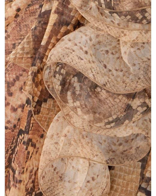 Zimmermann Natural Ruffled Layered Snake-Print Silk-Chiffon Blouse