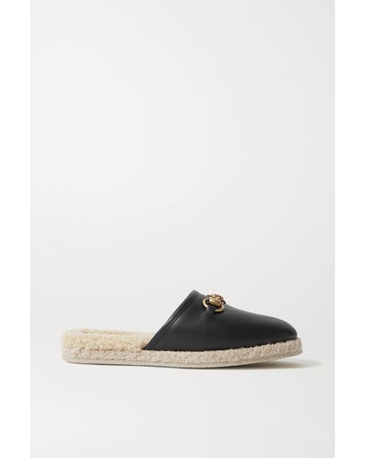 Gucci Fria Horsebit-detailed Shearling-lined Leather Slippers in Black |  Lyst