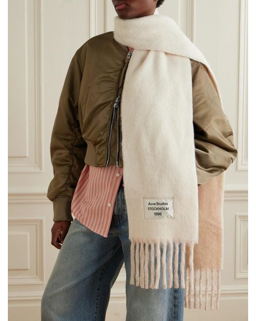 Acne Natural Two-Tone Fringed Appliquéd Alpaca-Blend Scarf