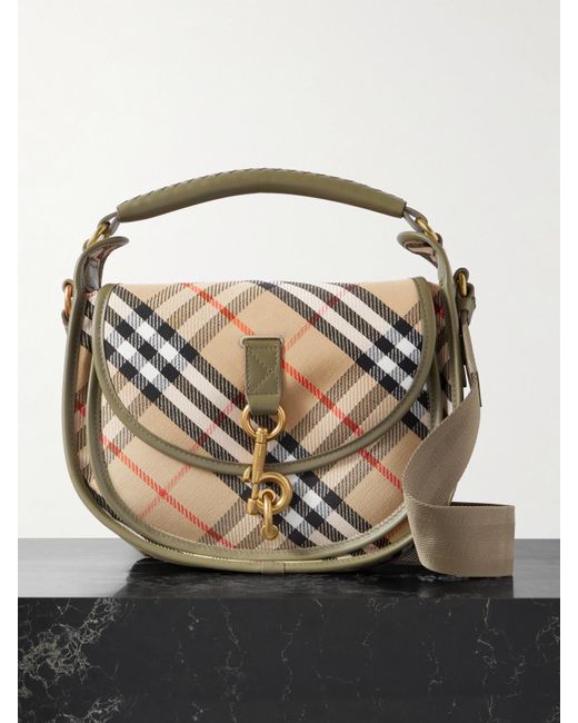 Burberry Black Kleine Schultertasche Aus Kariertem Canvas Mit Lederbesätzen