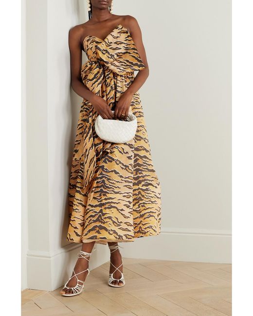 Zimmermann Natural Matchmaker Bow-detailed Tiger-print Silk-faille Midi Dress