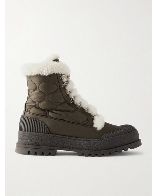 Aquazzura Green Glacier Shearling-Lined Quilted Nylon And Leather Ankle Boots