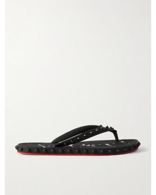 Christian Louboutin Black Super Loubi Studded Rubber Flip Flops