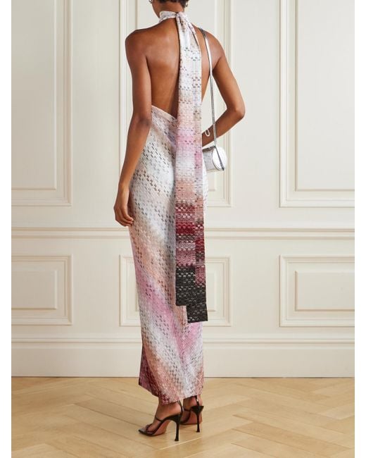 Missoni Pink Neckholder-Maxikleid Aus Metallic-Häkelstrick